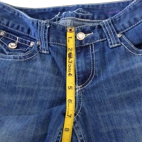 Women's Inc Denim Curvy Fit Blue Cropped Capri Distressed Stretch Jeans Size 2 - Picture 6 of 9